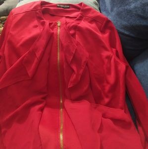 Plus Size Red long sleeve blouse with gold zipper